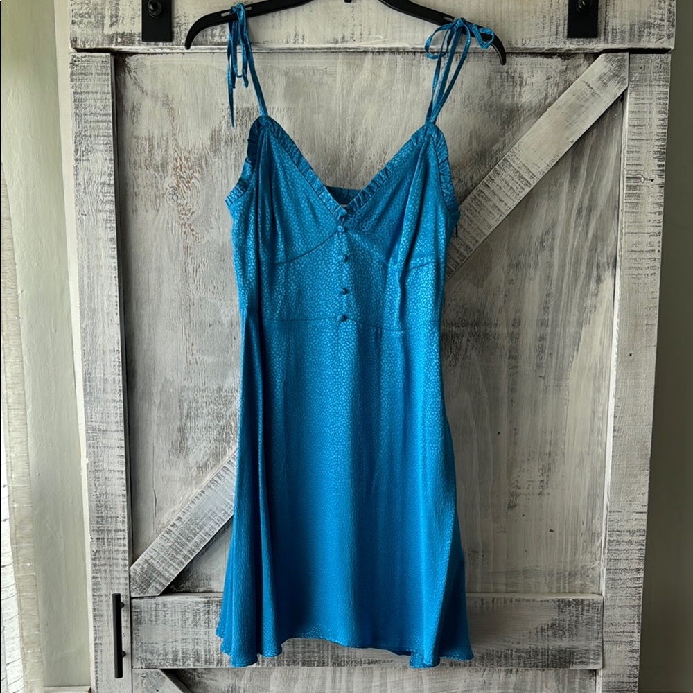Zara Blue Satin Spaghetti Strap Mini Dress